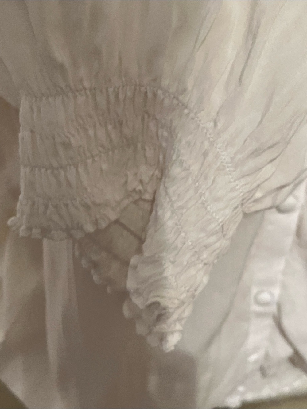 Women’s White Smocked Peasant Blouse Romantic Sz. S Rayon Button Front Boho - Picture 4 of 6